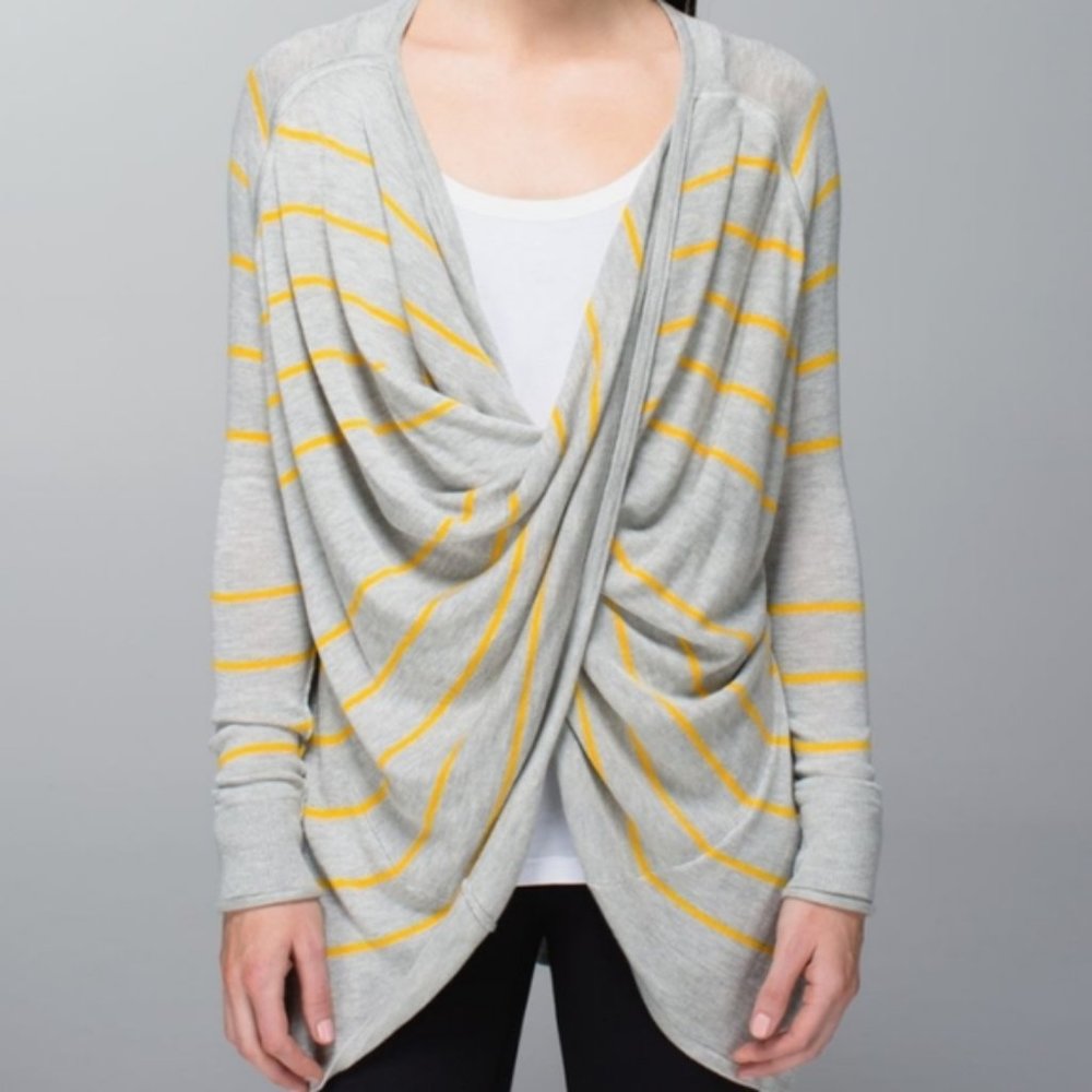 lululemon athletica Gray and Yellow Draped Stripe Wrap Cardigan